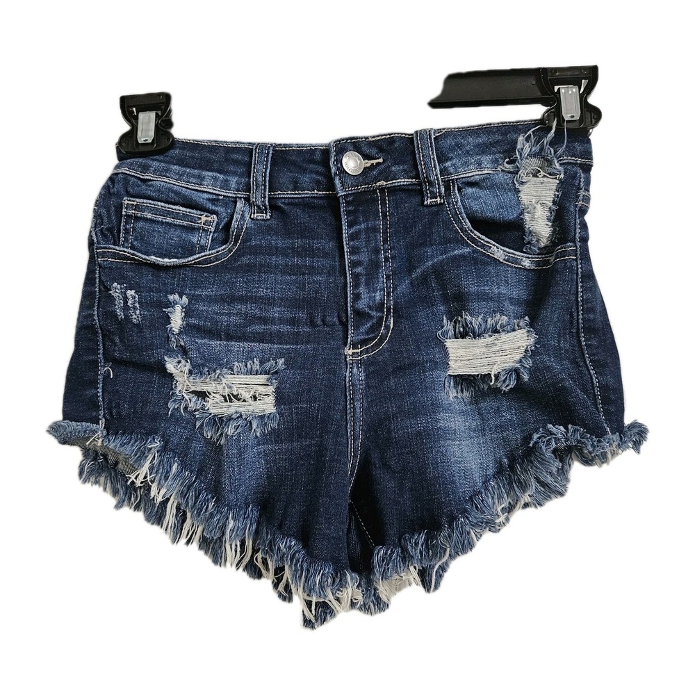 Cello High Rise Denim Shorts Womens 3 Blue Distressed Frayed‎ Indie Boho Grunge